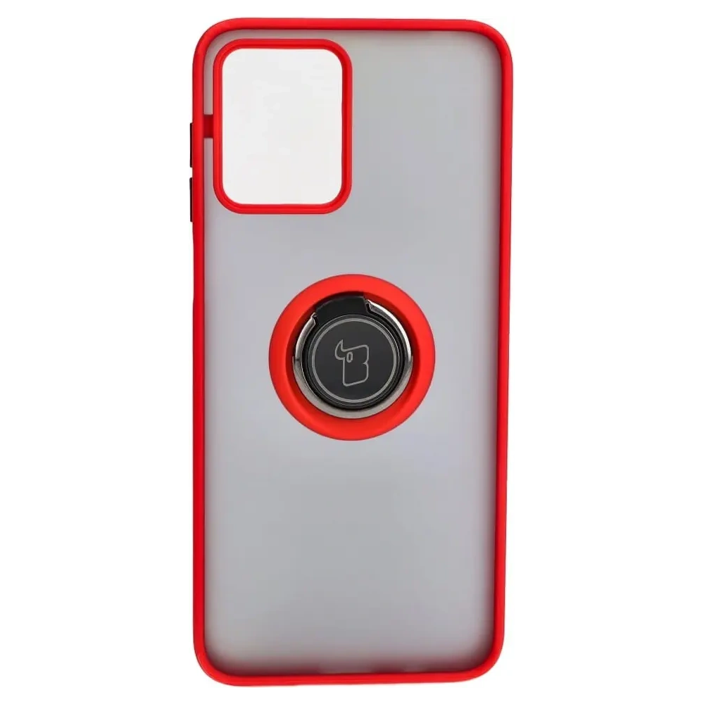 Etui z uchwytem na palec Bizon Case Hybrid Ring do Motorola Moto G13 / G23 / G53 5G przydymione z czerwoną ramką