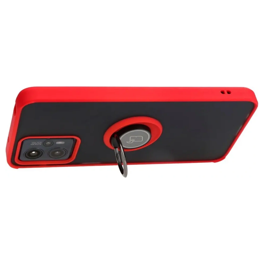 Etui z uchwytem na palec Bizon Case Hybrid Ring do Motorola Moto G13 / G23 / G53 5G przydymione z czerwoną ramką