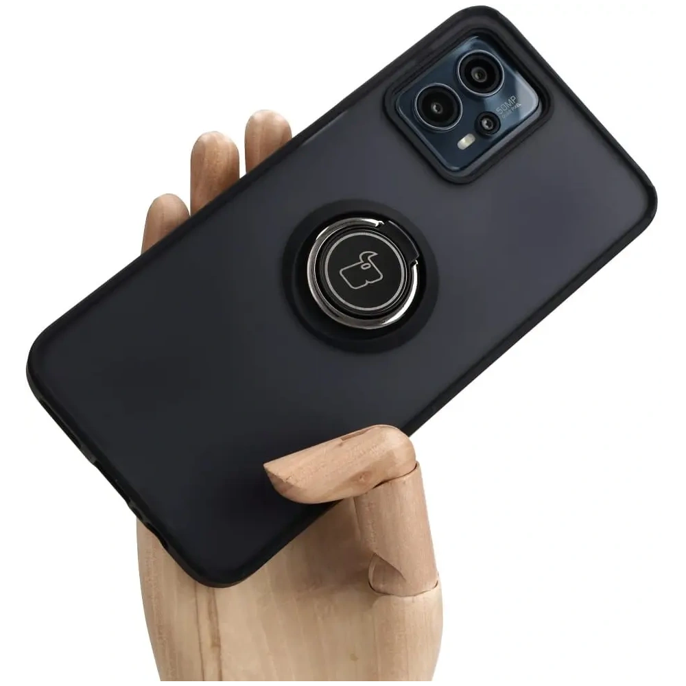 Etui z uchwytem na palec Bizon Case Hybrid Ring do Motorola Moto G13 / G23 / G53 5G przydymione z czarną ramką