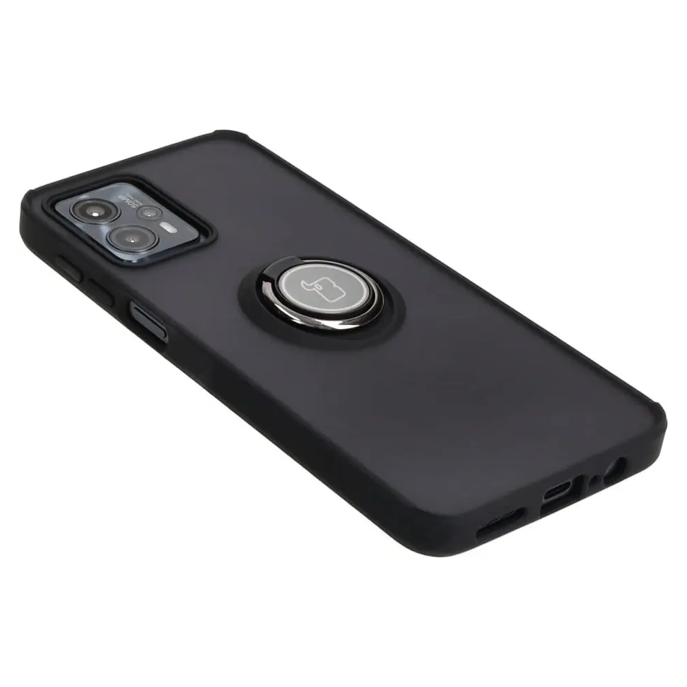 Etui z uchwytem na palec Bizon Case Hybrid Ring do Motorola Moto G13 / G23 / G53 5G przydymione z czarną ramką