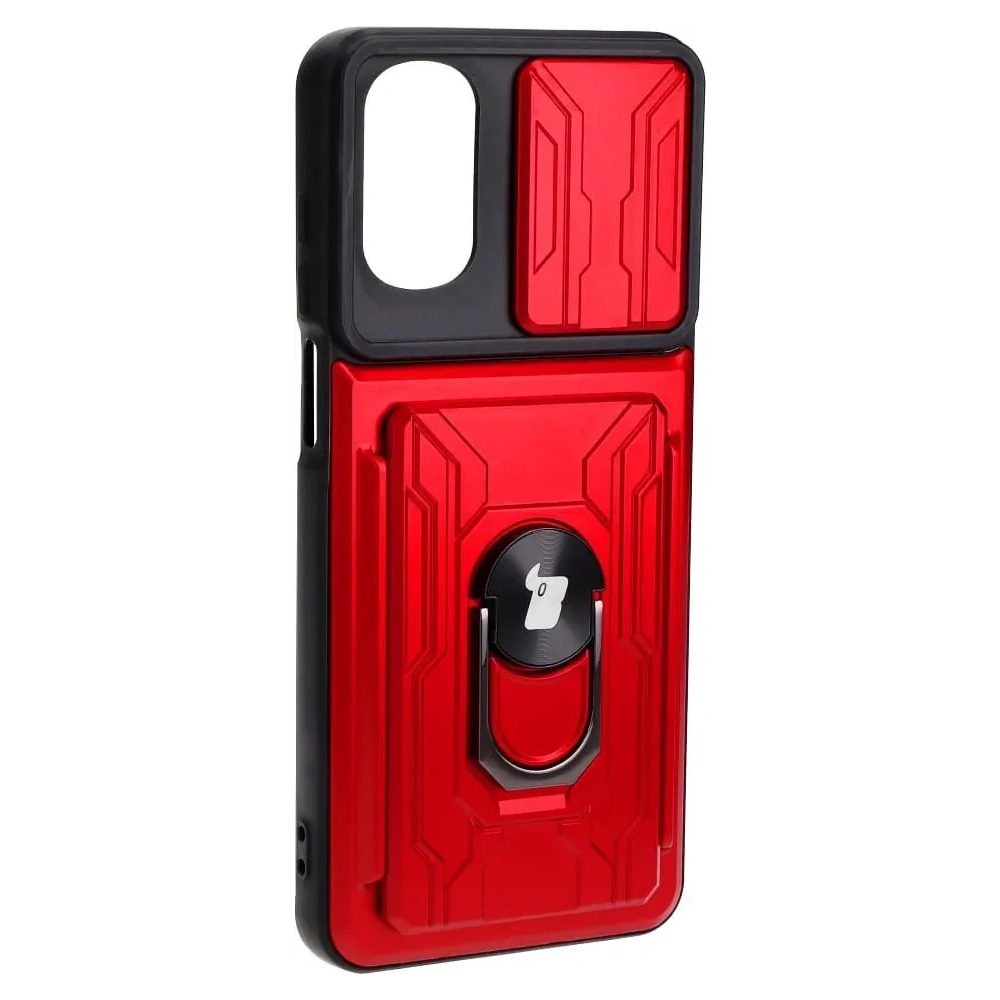 Etui Bizon Case Camshield Card Slot Ring do Moto G22 czerwone