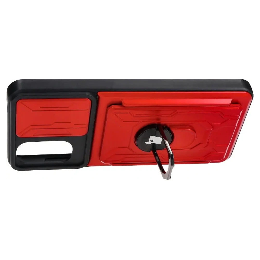 Etui Bizon Case Camshield Card Slot Ring do Moto G22 czerwone