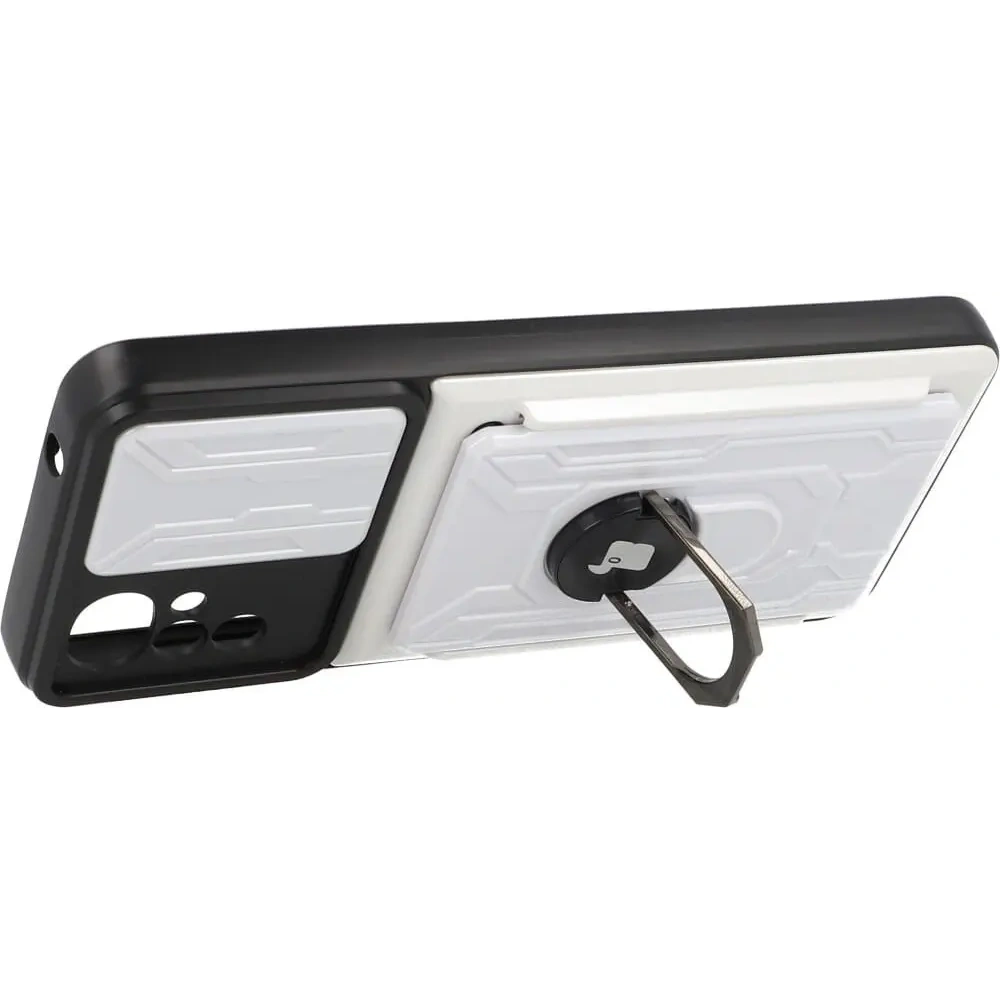 Etui Bizon Case Camshield Card Slot Ring do Moto G22 białe