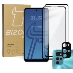 Kup Bizon Glass Edge sticlă temperată - [2 PACHET] + protecție pentru lentile Motorola Moto G22 negru - BIZ523 - {ean13} - Sklep Home Screen