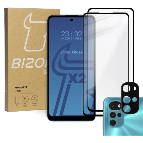 Kup Tvrzené sklo Bizon Glass Edge - [2 PACK] + ochrana na objektiv Motorola Moto G22 - BIZ523 - {ean13} - Sklep Home Screen