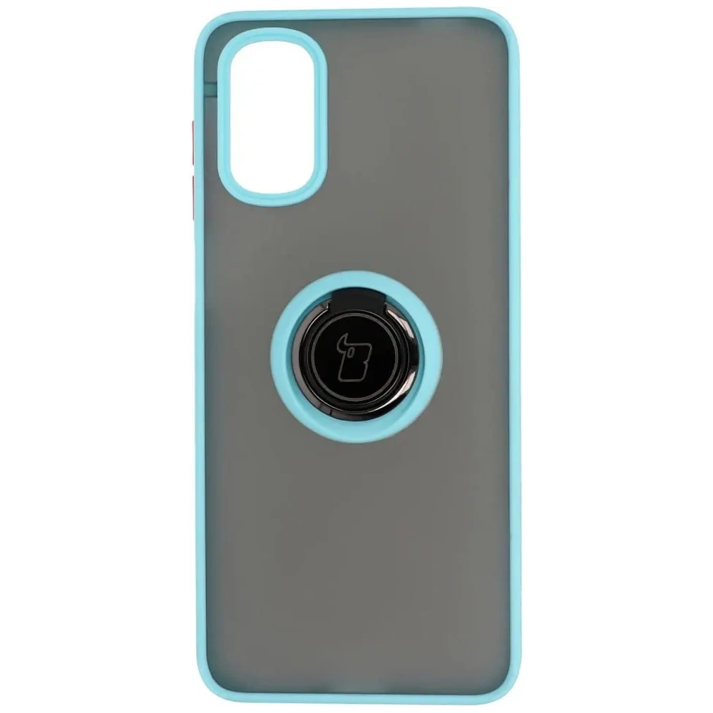 Etui z uchwytem na palec Bizon Case Hybrid Ring do Motorola Moto G22 / E32 / E32s przydymione z jasnoniebieską ramką