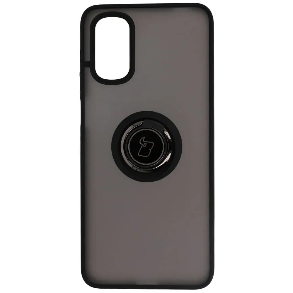 Etui z uchwytem na palec Bizon Case Hybrid Ring do Motorola Moto G22 / E32 / E32s przydymione z czarną ramką