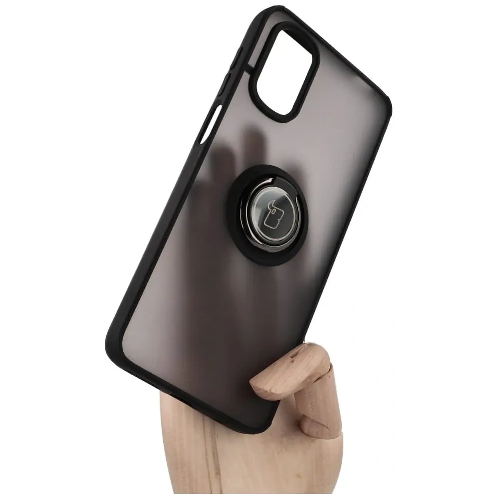 Etui z uchwytem na palec Bizon Case Hybrid Ring do Motorola Moto G22 / E32 / E32s przydymione z czarną ramką