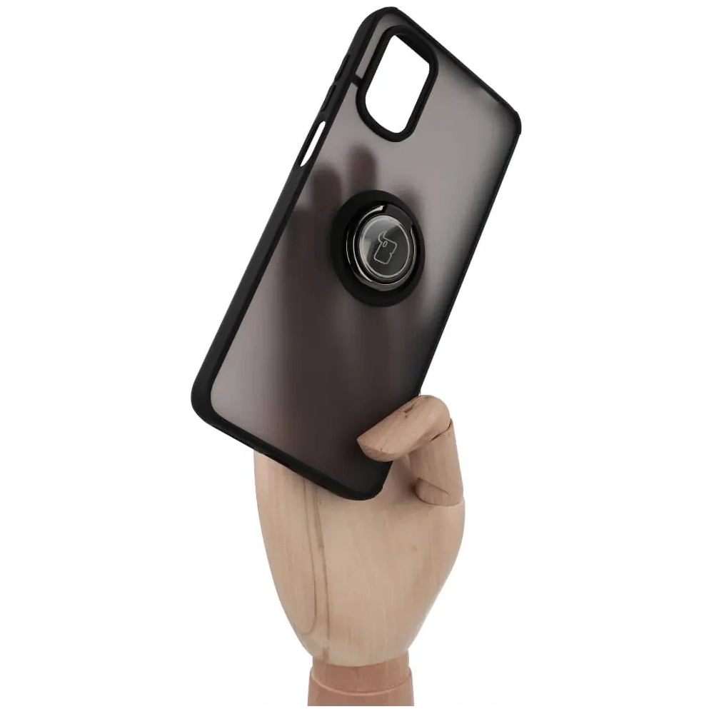 Etui z uchwytem na palec Bizon Case Hybrid Ring do Motorola Moto G22 / E32 / E32s przydymione z czarną ramką
