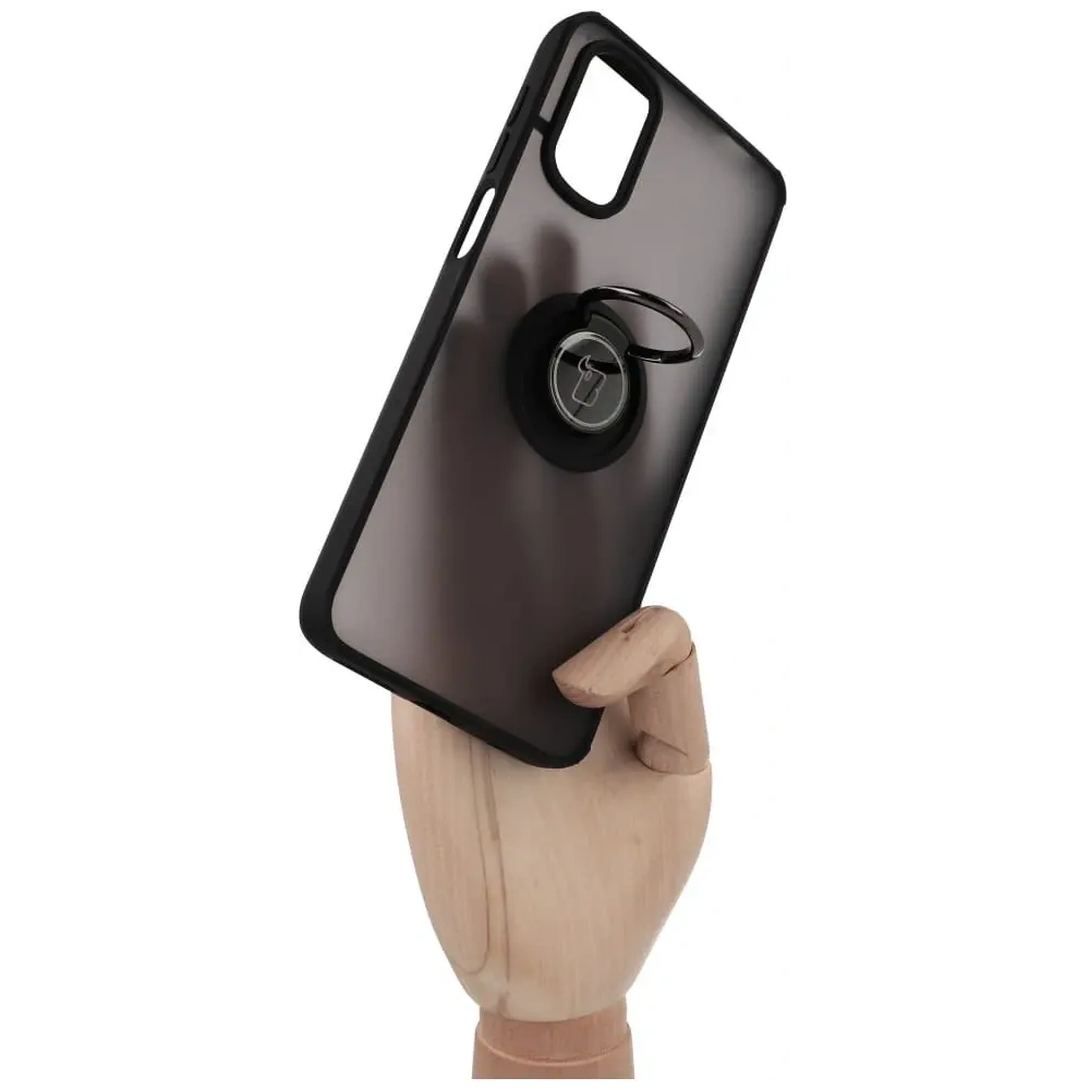 Etui z uchwytem na palec Bizon Case Hybrid Ring do Motorola Moto G22 / E32 / E32s przydymione z czarną ramką