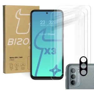 Kup Bizon Glas Klares gehärtetes Glas - 3 Stk. + Linsenglas Moto G31 / G41 - BIZ529 - {ean13} - Sklep Home Screen