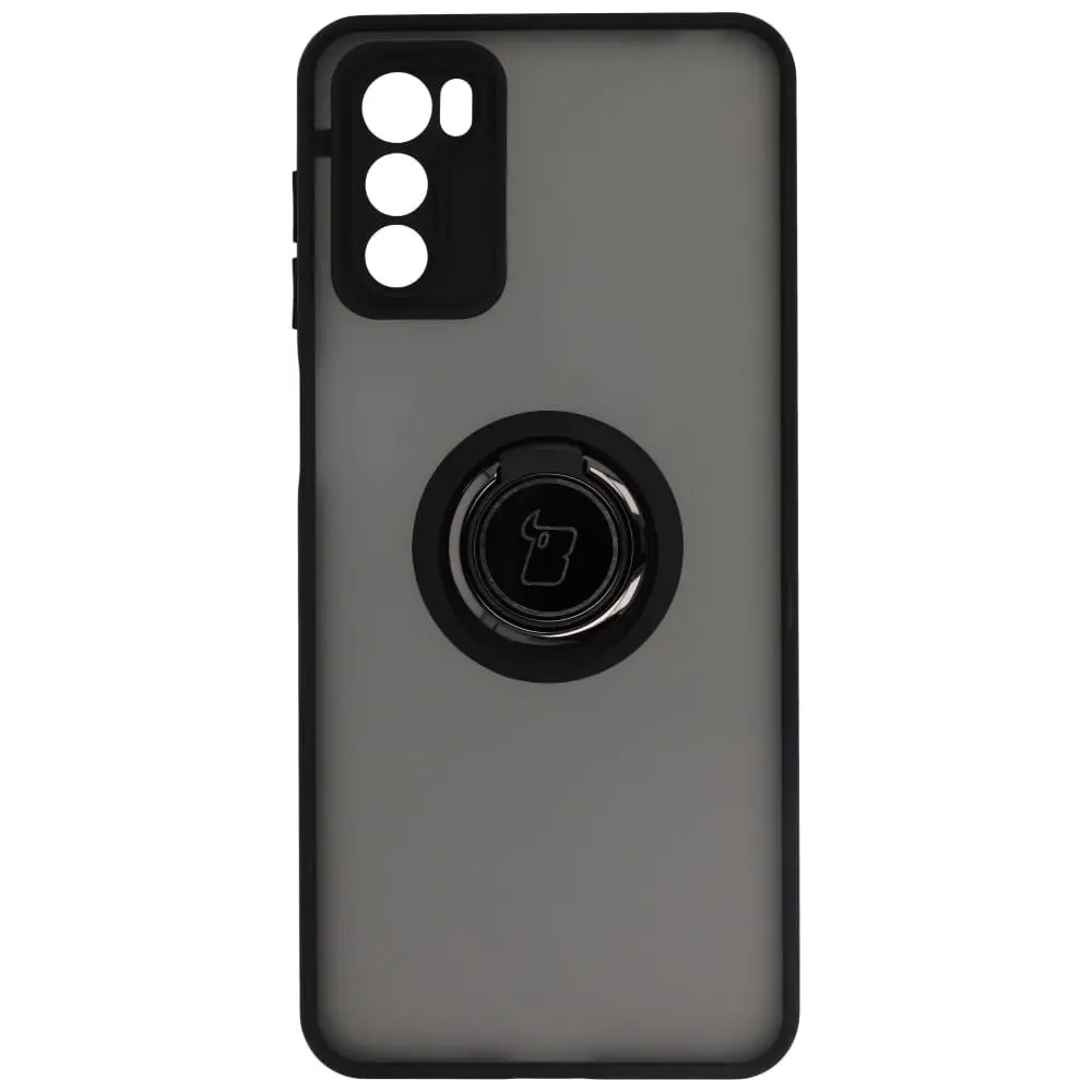Etui z uchwytem na palec Bizon Case Hybrid Ring do Motorola Moto G42  przydymione z czarną ramką