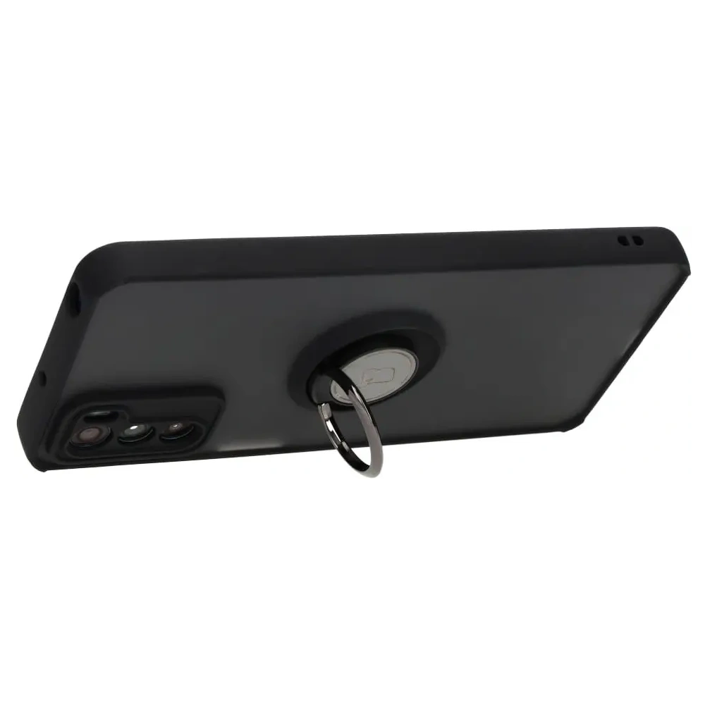 Etui z uchwytem na palec Bizon Case Hybrid Ring do Motorola Moto G42  przydymione z czarną ramką