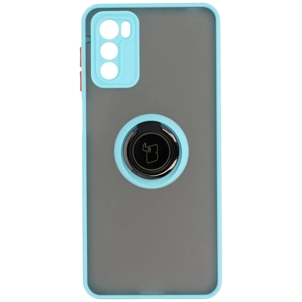 Etui z uchwytem na palec Bizon Case Hybrid Ring do Motorola Moto G42  przydymione z jasnoniebieską ramką