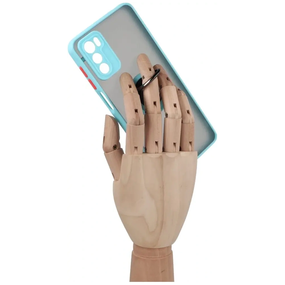 Etui z uchwytem na palec Bizon Case Hybrid Ring do Motorola Moto G42  przydymione z jasnoniebieską ramką