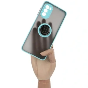 Kup Etui z uchwytem na palec Bizon Case Hybrid Ring do Motorola Moto G52 / G82 przydymione z jasnoniebieską ramką - BIZ540 - {ean13} - Sklep Home Screen