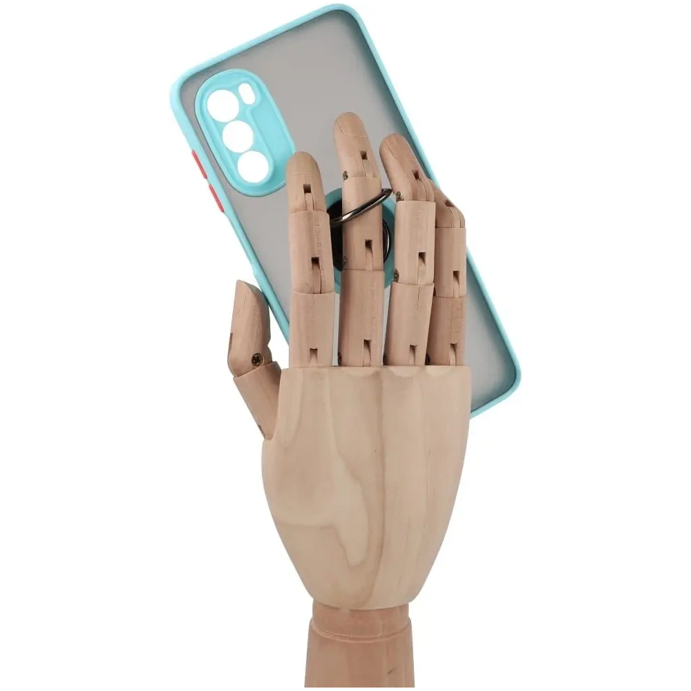 Etui z uchwytem na palec Bizon Case Hybrid Ring do Motorola Moto G52 / G82 przydymione z jasnoniebieską ramką