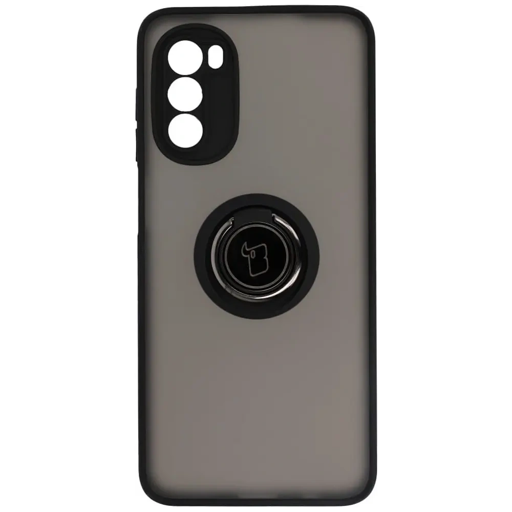Etui z uchwytem na palec Bizon Case Hybrid Ring do Motorola Moto G52 / G82 przydymione z czarną ramką