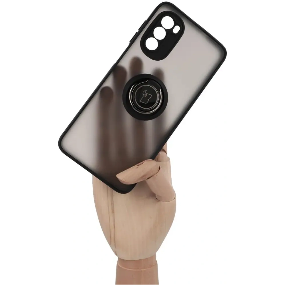 Etui z uchwytem na palec Bizon Case Hybrid Ring do Motorola Moto G52 / G82 przydymione z czarną ramką