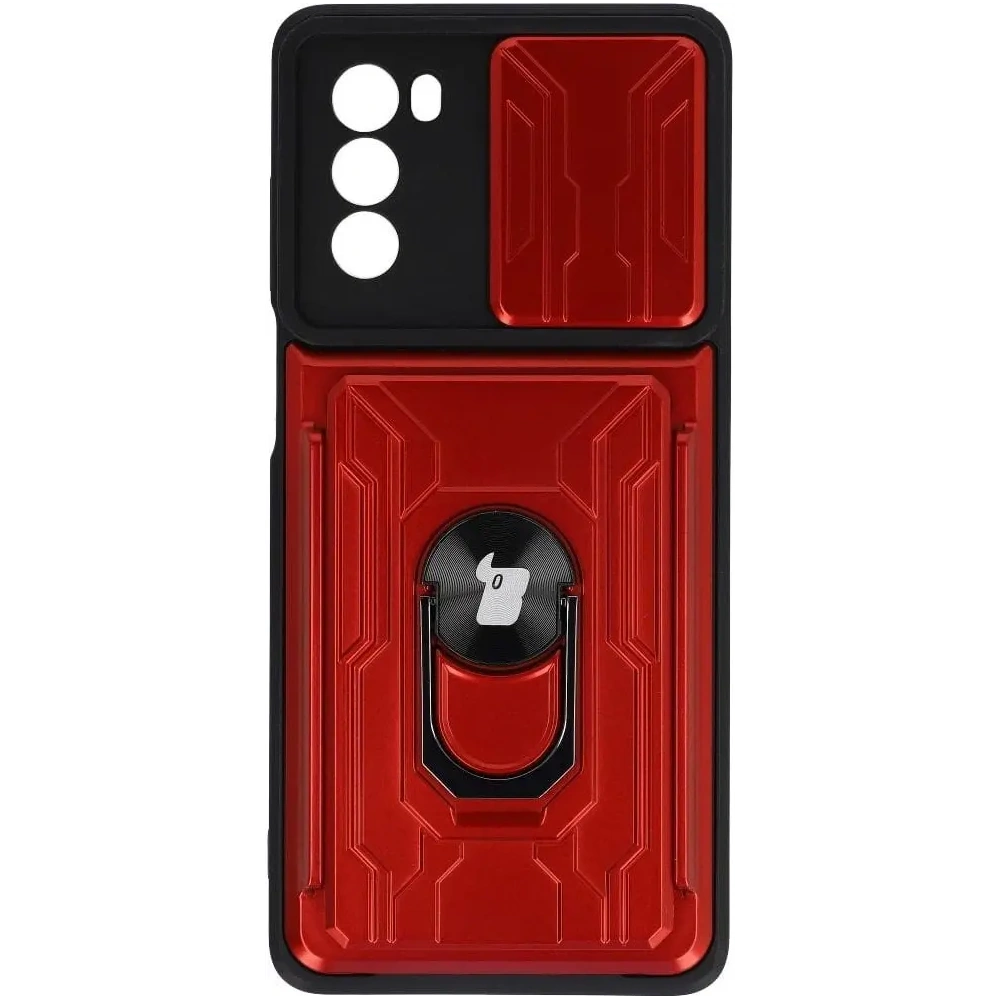 Etui Bizon Case Camshield Card Slot Ring do Moto G62 5G czerwone