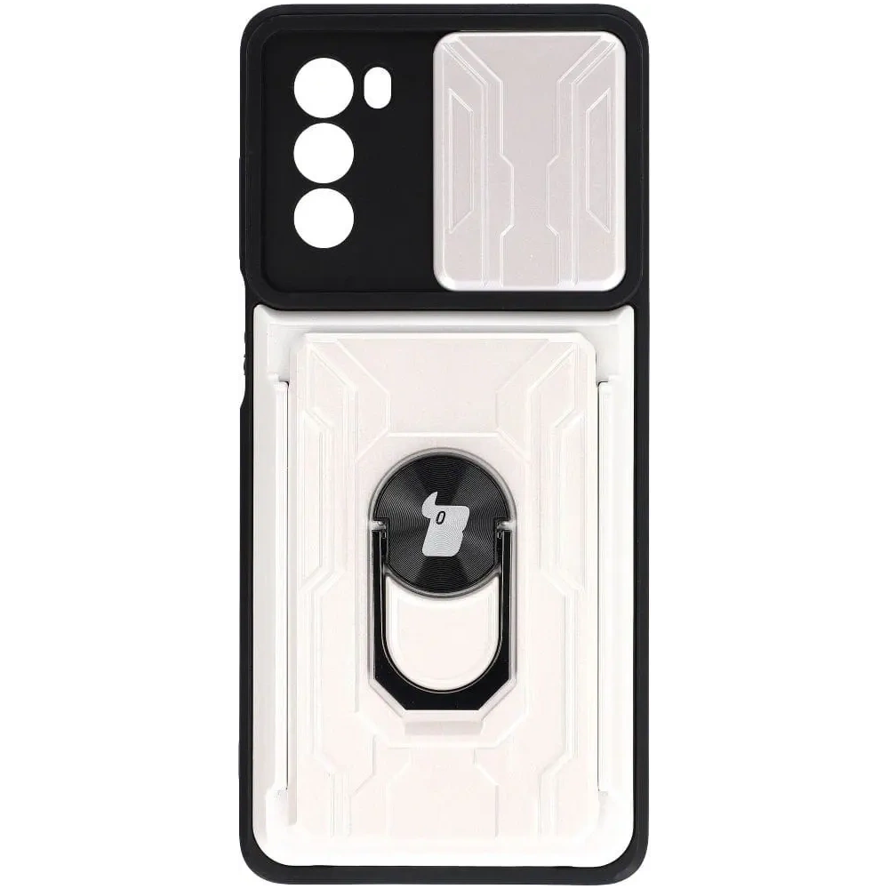 Etui Bizon Case Camshield Card Slot Ring do Moto G62 5G białe