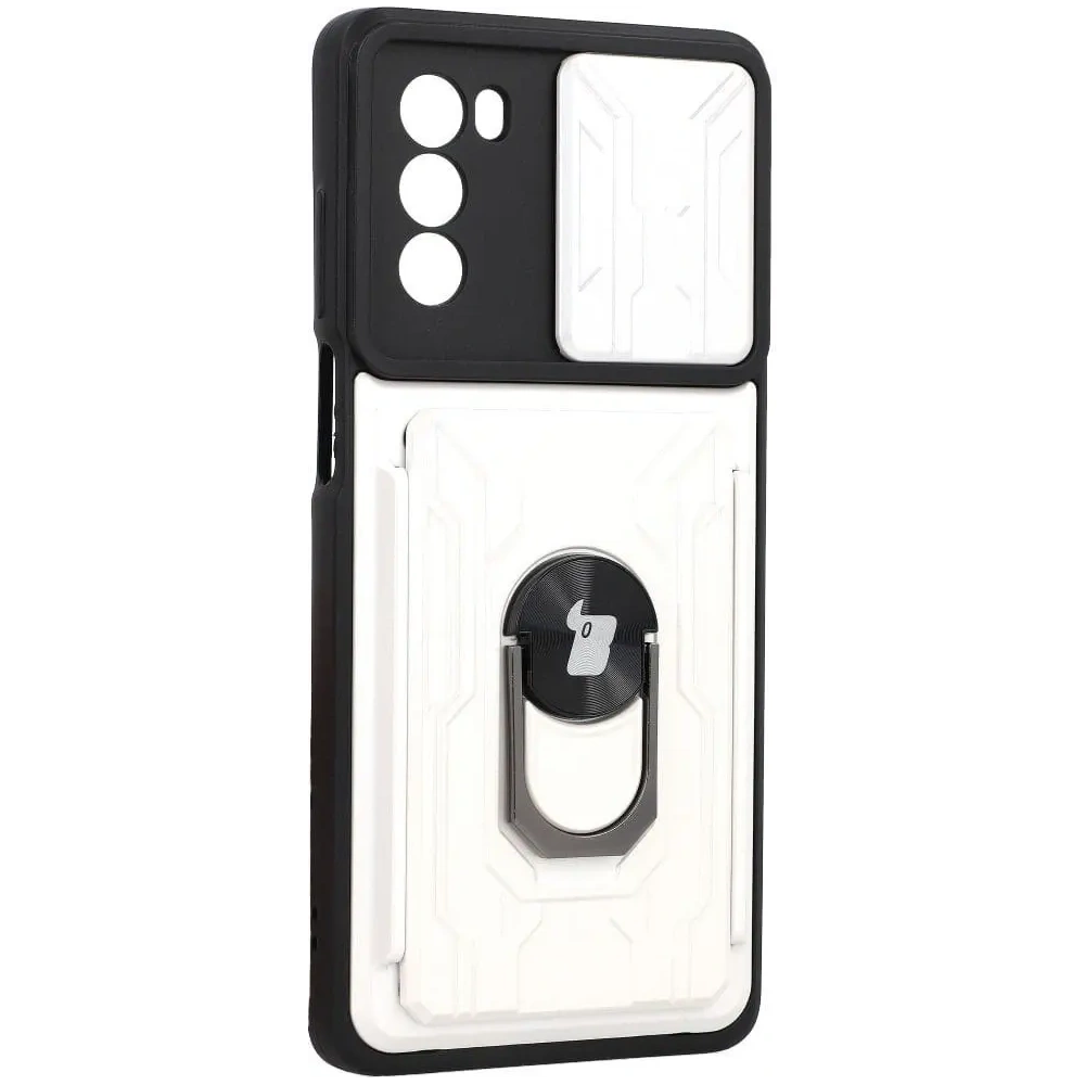 Etui Bizon Case Camshield Card Slot Ring do Moto G62 5G białe
