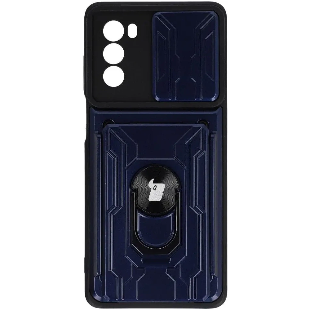 Etui Bizon Case Camshield Card Slot Ring do Moto G62 5G granatowe