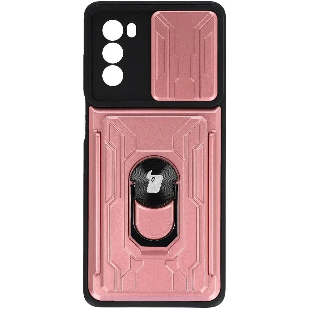 Etui Bizon Case Camshield Card Slot Ring do Moto G62 5G jasnoróżowe