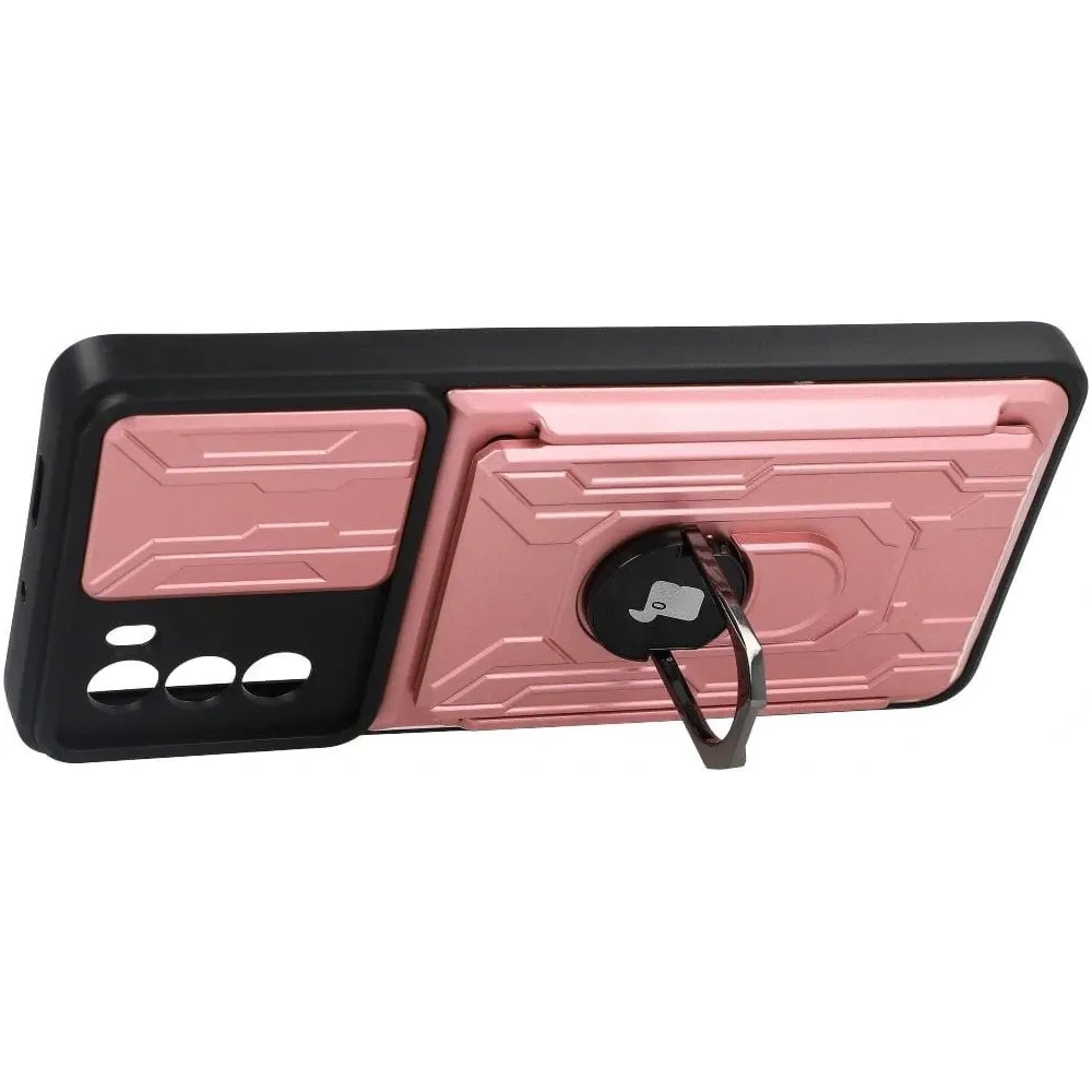 Etui Bizon Case Camshield Card Slot Ring do Moto G62 5G jasnoróżowe