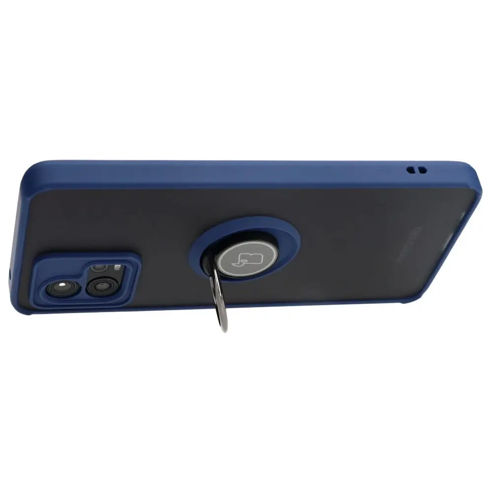 Etui z uchwytem na palec Bizon Case Hybrid Ring do Motorola Moto G72 przydymione z granatową ramką