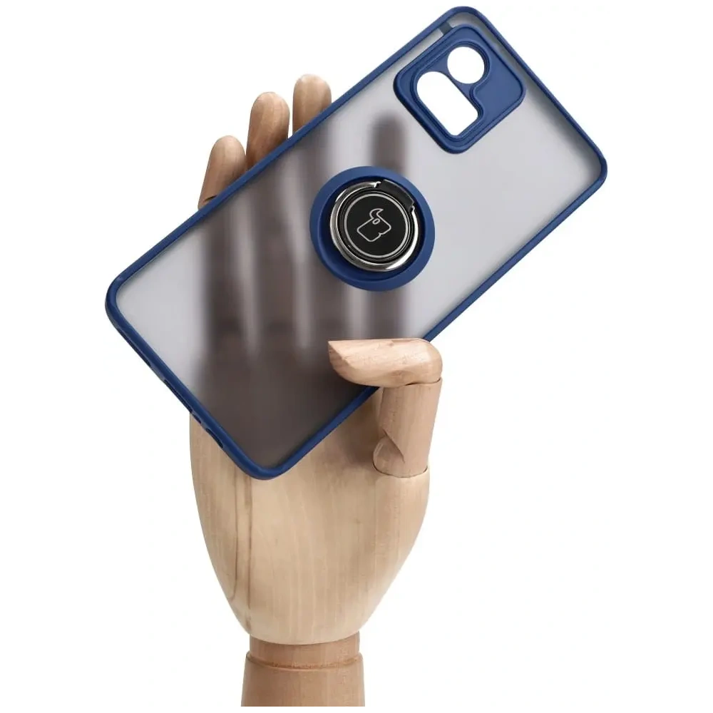 Etui z uchwytem na palec Bizon Case Hybrid Ring do Motorola Moto G72 przydymione z granatową ramką