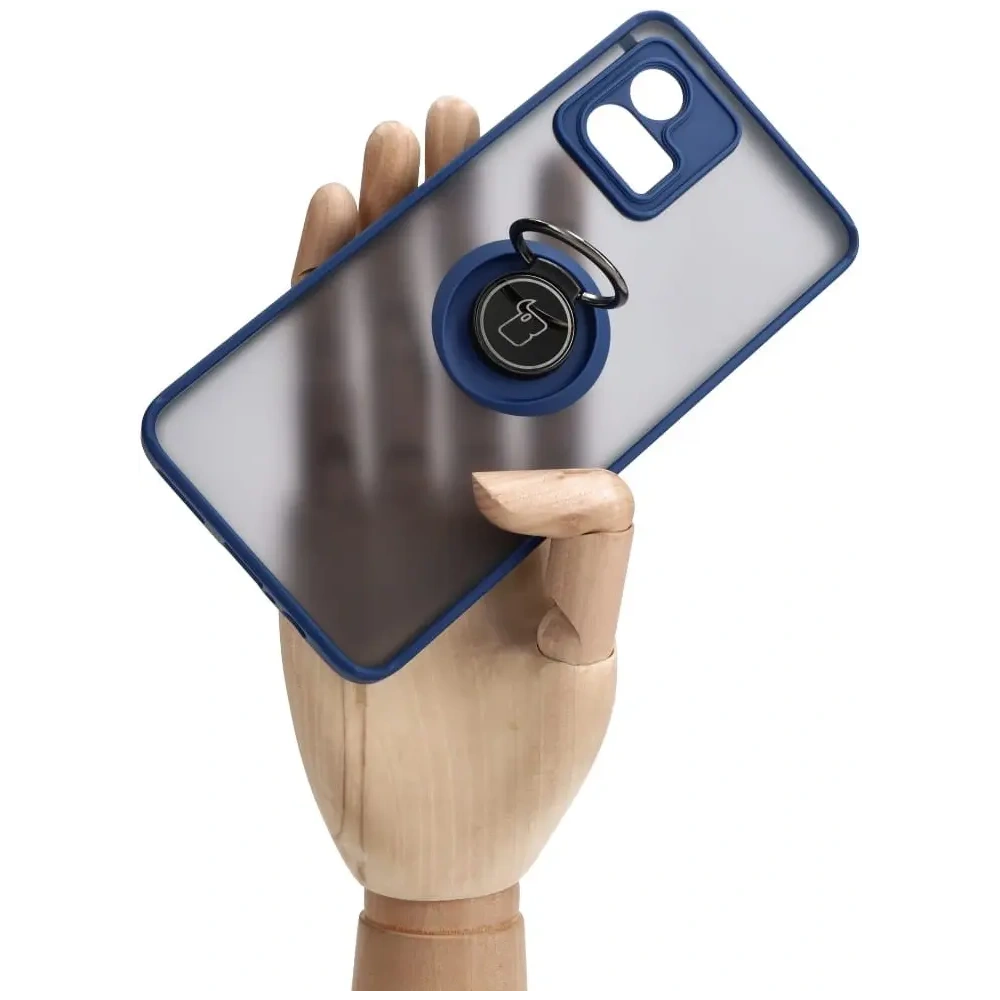 Etui z uchwytem na palec Bizon Case Hybrid Ring do Motorola Moto G72 przydymione z granatową ramką