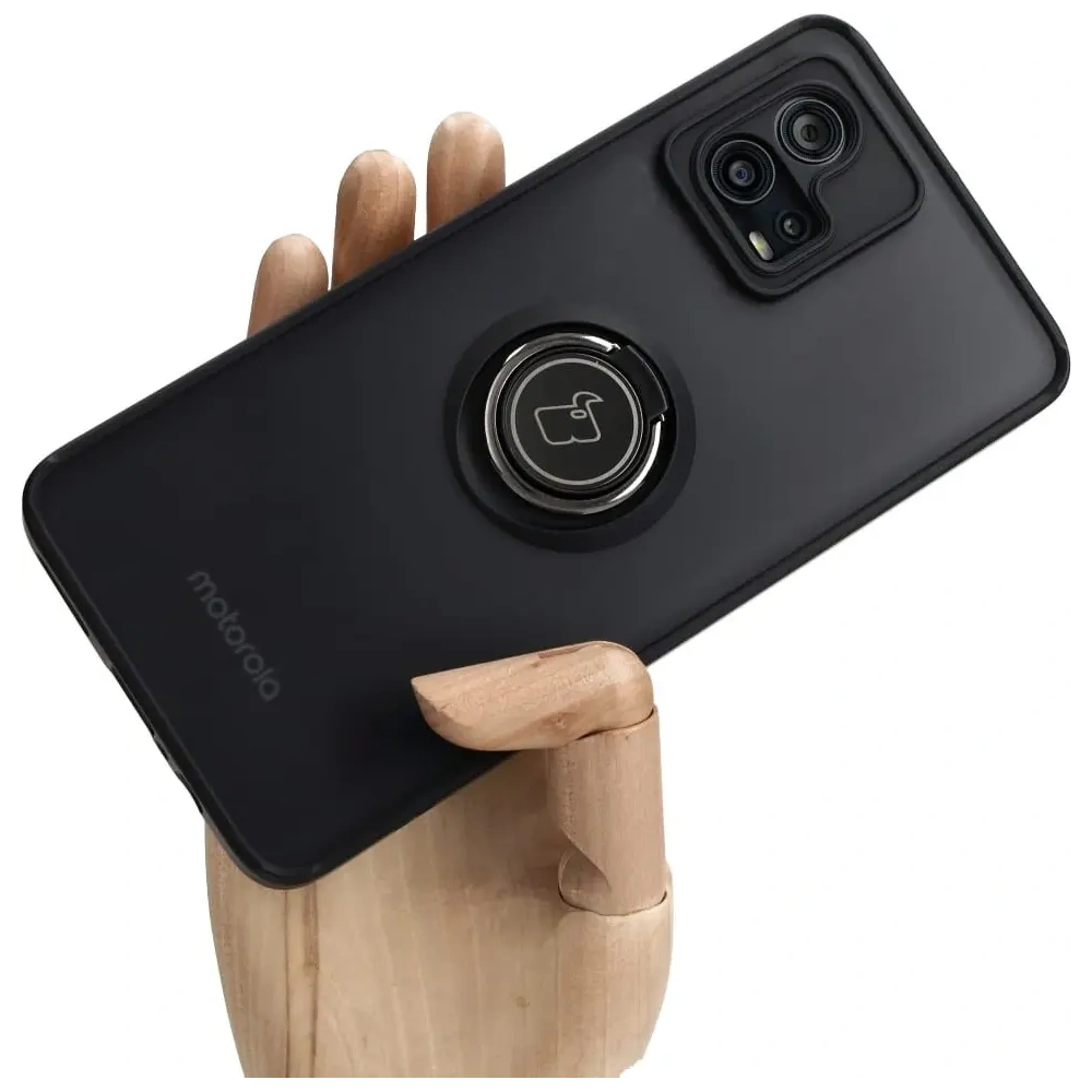 Etui z uchwytem na palec Bizon Case Hybrid Ring do Motorola Moto G72 przydymione z czarną ramką