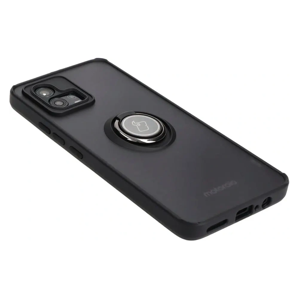 Etui z uchwytem na palec Bizon Case Hybrid Ring do Motorola Moto G72 przydymione z czarną ramką