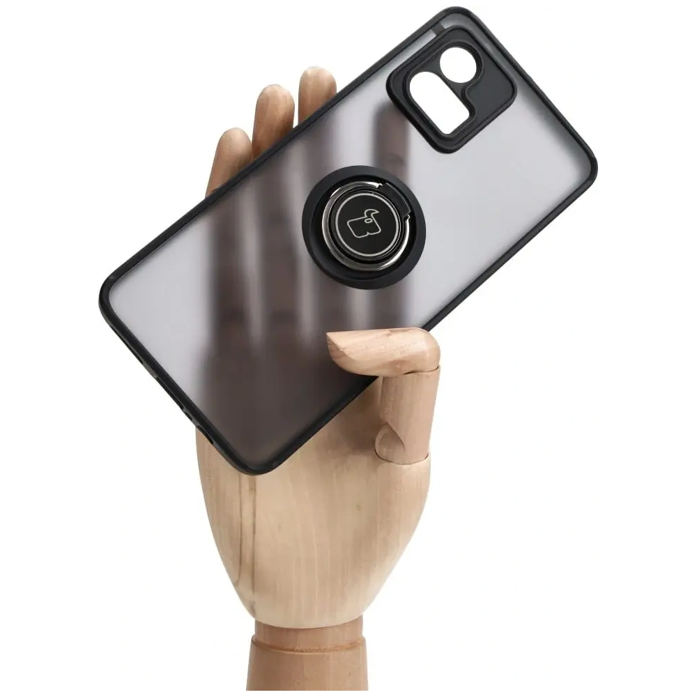 Etui z uchwytem na palec Bizon Case Hybrid Ring do Motorola Moto G72 przydymione z czarną ramką