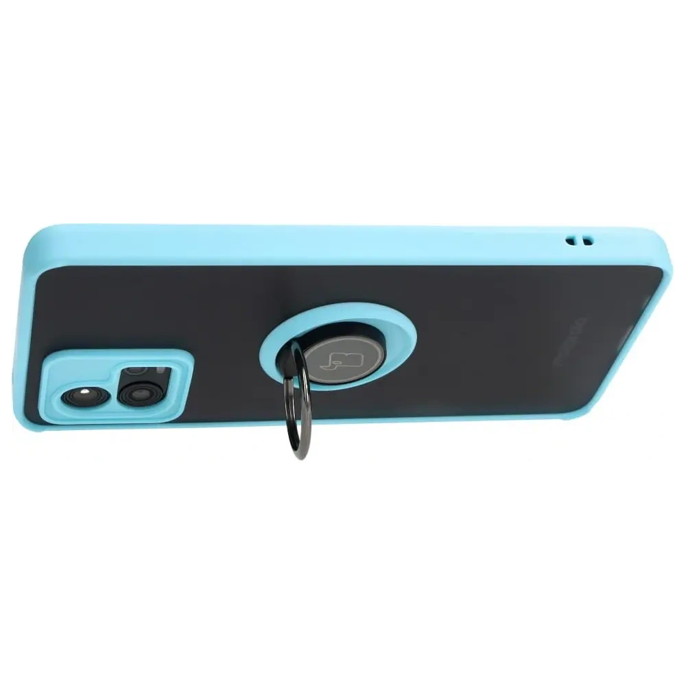 Etui z uchwytem na palec Bizon Case Hybrid Ring do Motorola Moto G72 przydymione z jasnoniebieską ramką