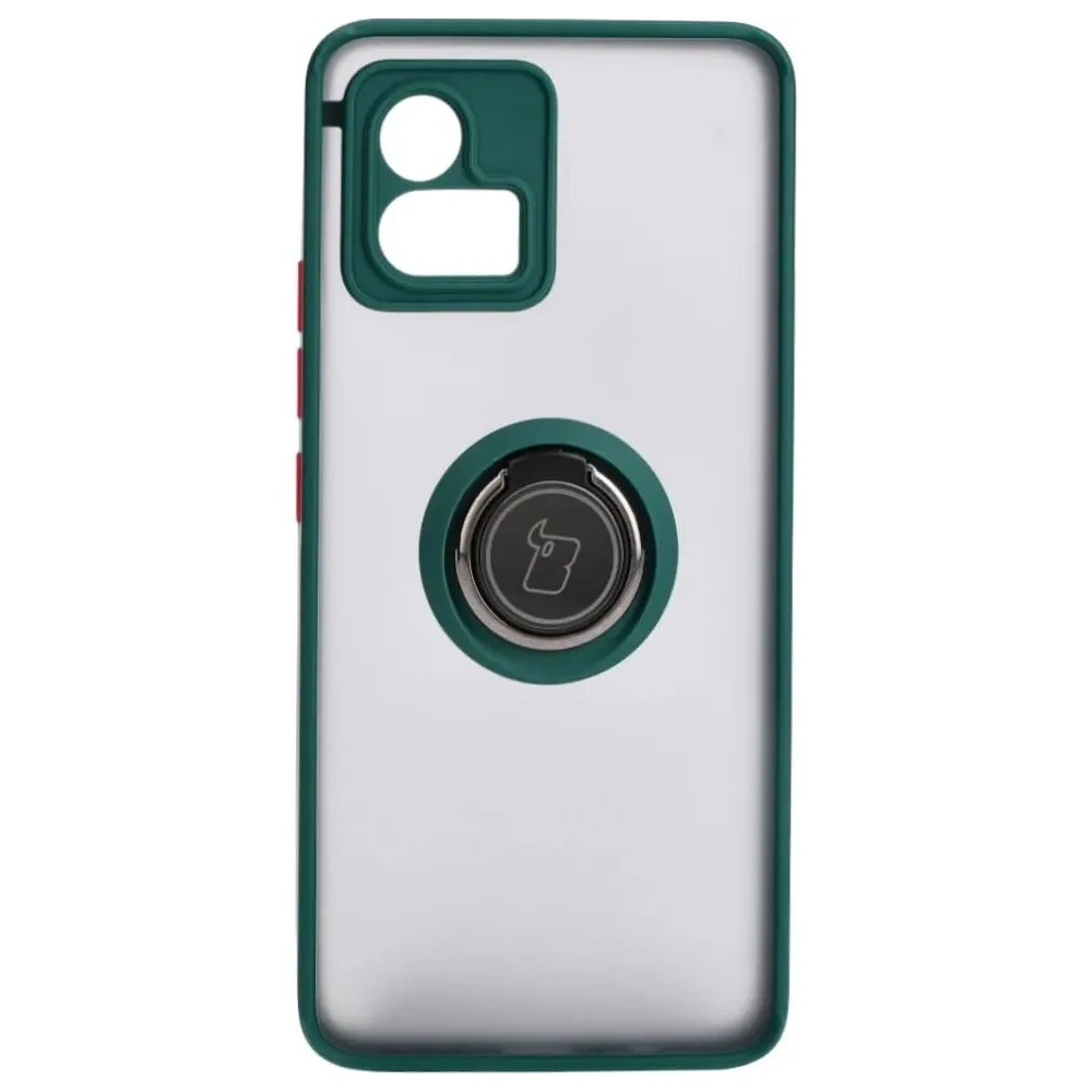 Etui z uchwytem na palec Bizon Case Hybrid Ring do Motorola Moto G72 przydymione z ciemnozieloną ramką