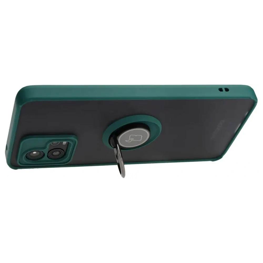 Etui z uchwytem na palec Bizon Case Hybrid Ring do Motorola Moto G72 przydymione z ciemnozieloną ramką