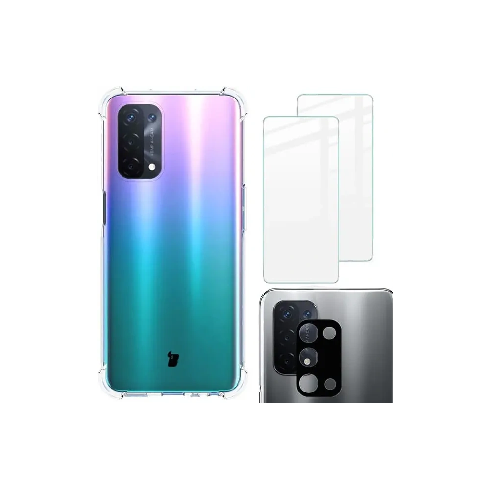 Etui + 2x szkło na ekran + obiektyw Bizon Case Clear Pack do Oppo A74 5G / A54 5G przezroczyste