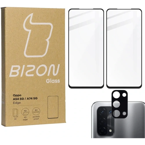 Kup Bizon Glass Edge edzett üveg - [2 CSOMAG] + lencsevédő Oppo A54 5G / A74 5G fekete - BIZ593 - {ean13} - Sklep Home Screen