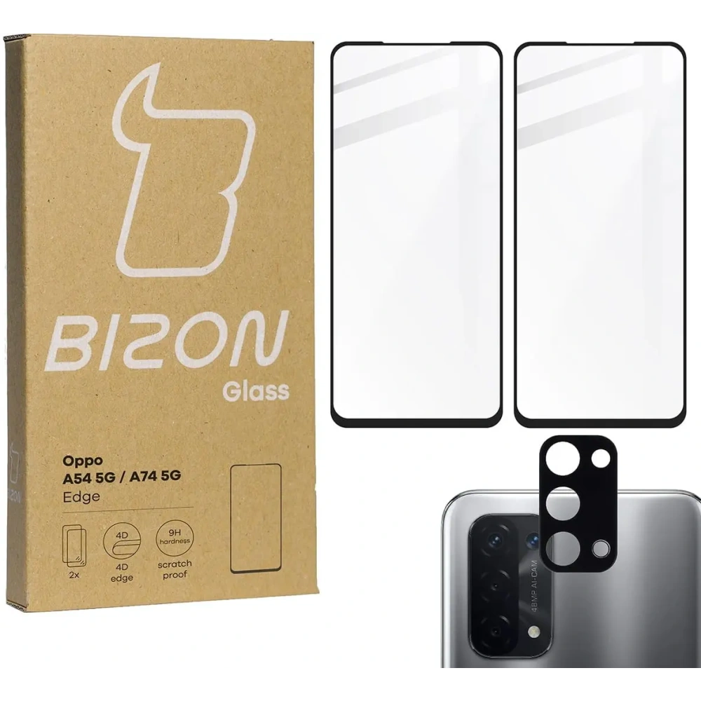 Szkło hartowane Bizon Glass Edge - [2 PACK] + ochrona na obiektyw Oppo A54 5G / A74 5G czarne