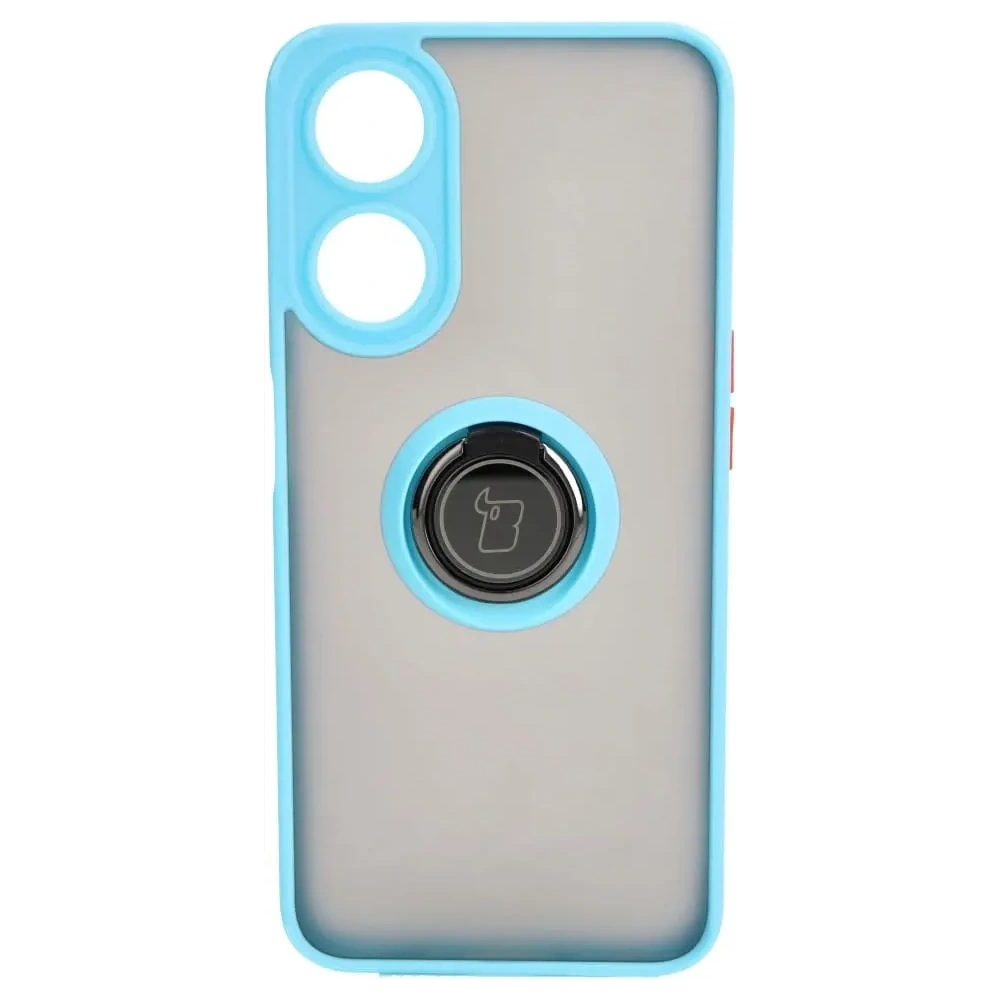 Etui z uchwytem na palec Bizon Case Hybrid Ring do Oppo A78 5G przydymione z jasnoniebieską ramką