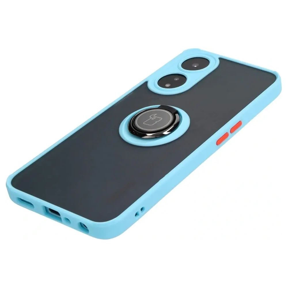 Etui z uchwytem na palec Bizon Case Hybrid Ring do Oppo A78 5G przydymione z jasnoniebieską ramką