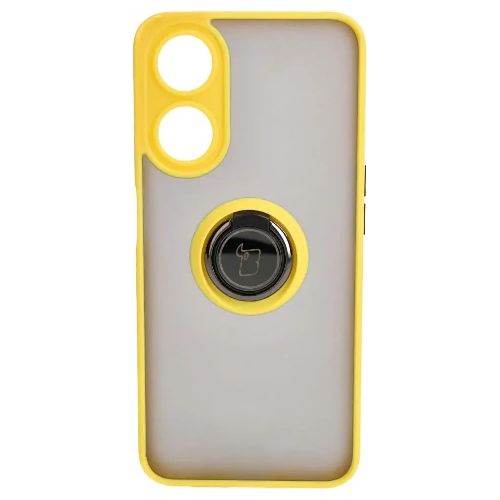 Etui z uchwytem na palec Bizon Case Hybrid Ring do Oppo A78 5G przydymione z żółtą ramką