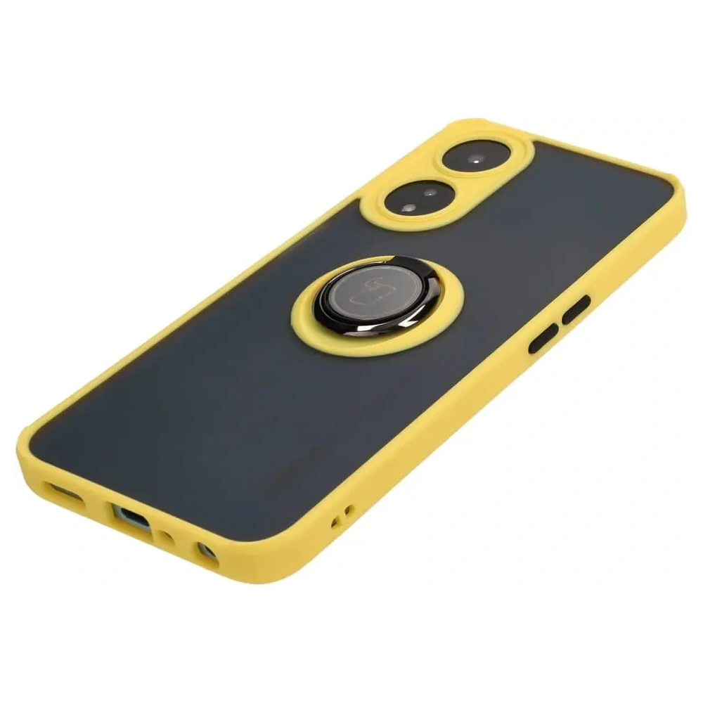 Etui z uchwytem na palec Bizon Case Hybrid Ring do Oppo A78 5G przydymione z żółtą ramką
