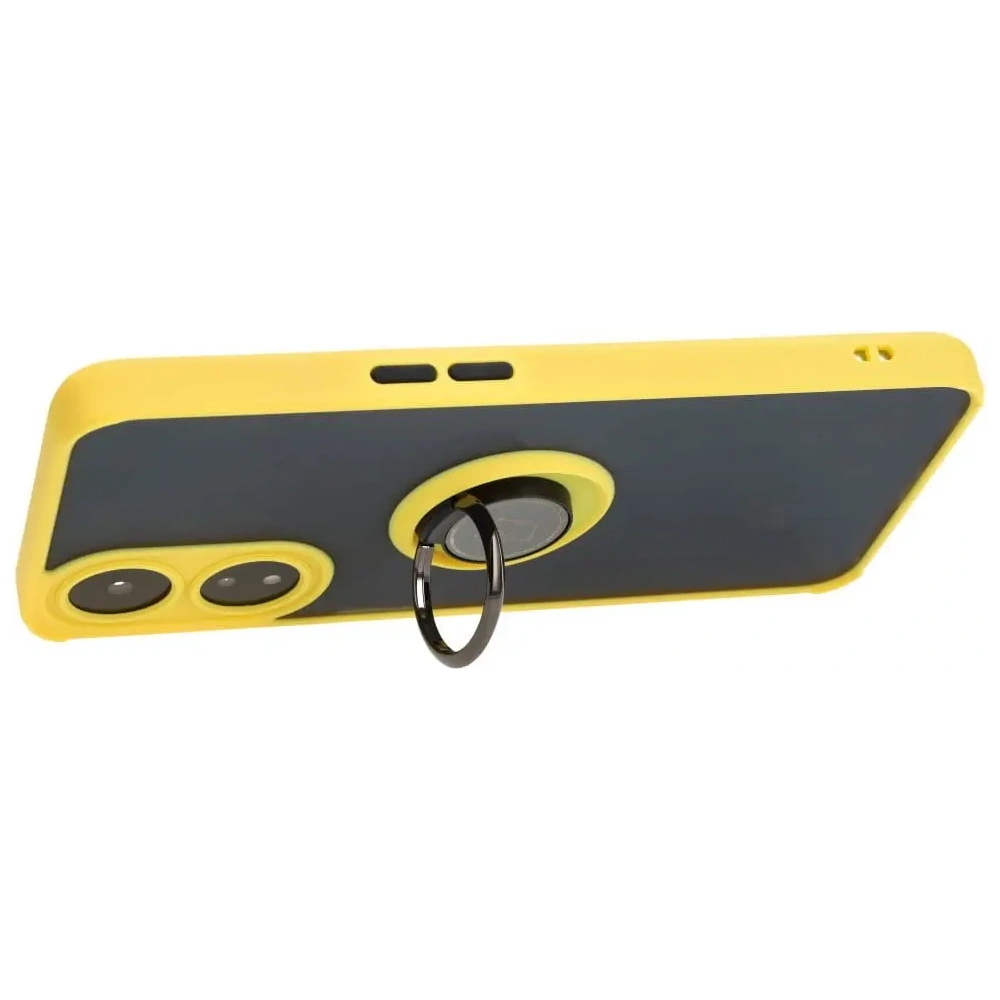Etui z uchwytem na palec Bizon Case Hybrid Ring do Oppo A78 5G przydymione z żółtą ramką