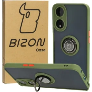 Etui z uchwytem na palec Bizon Case Hybrid Ring do Oppo A78 5G przydymione z zieloną ramką