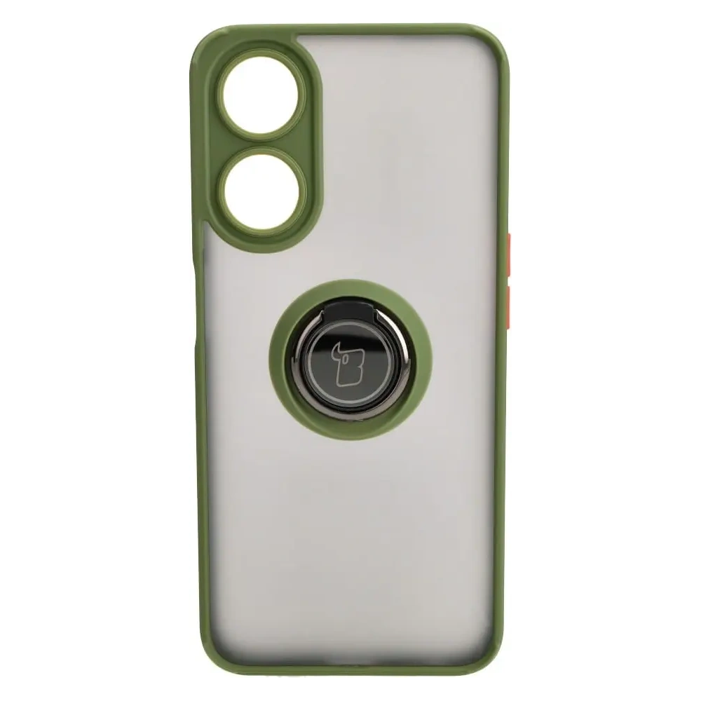 Etui z uchwytem na palec Bizon Case Hybrid Ring do Oppo A78 5G przydymione z zieloną ramką