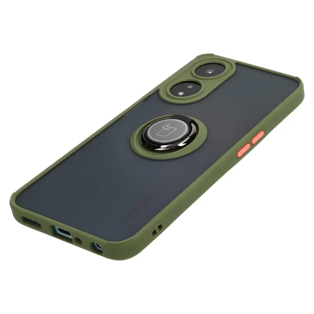 Etui z uchwytem na palec Bizon Case Hybrid Ring do Oppo A78 5G przydymione z zieloną ramką
