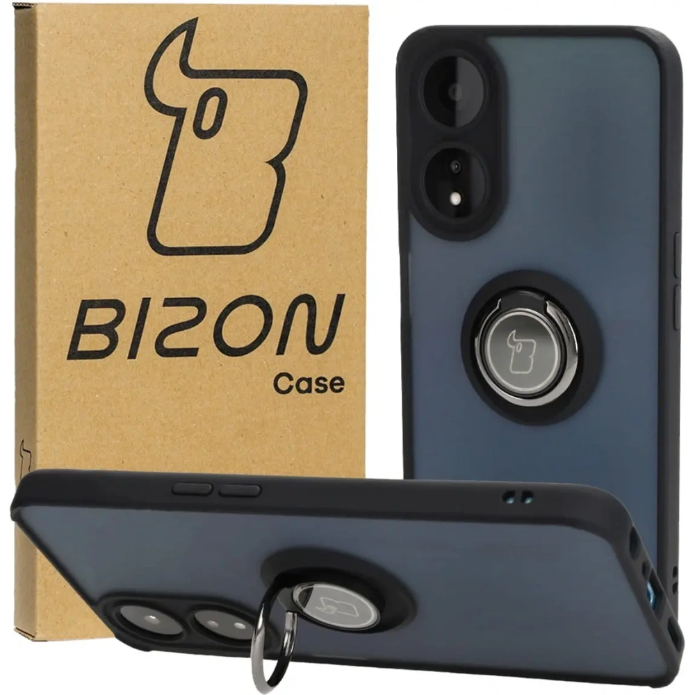 Etui z uchwytem na palec Bizon Case Hybrid Ring do Oppo A78 5G przydymione z czarną ramką